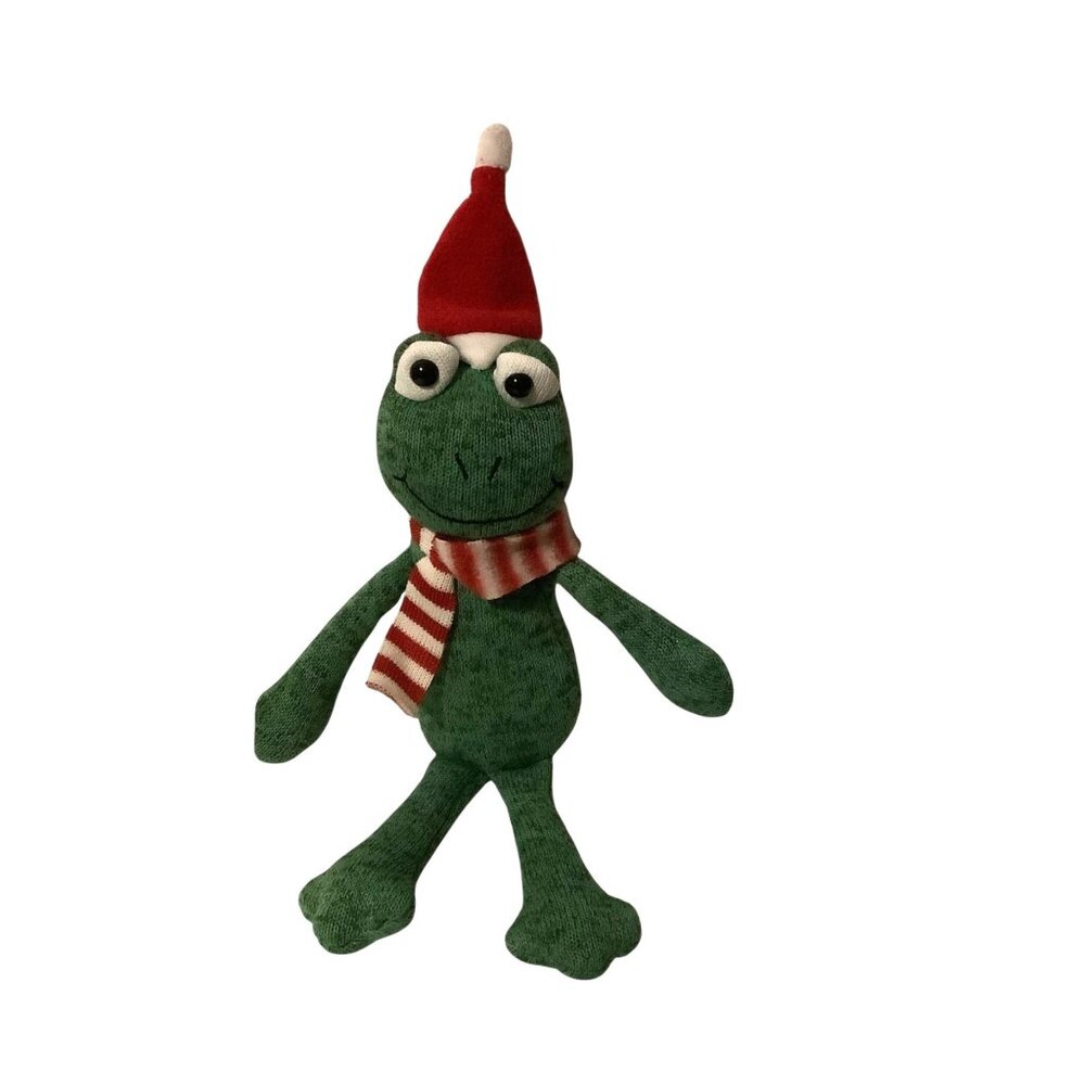 Green Frog Plush Holiday Hat Sock Knit Scarf 13” Galerie Stuffed‎ Animal Decor